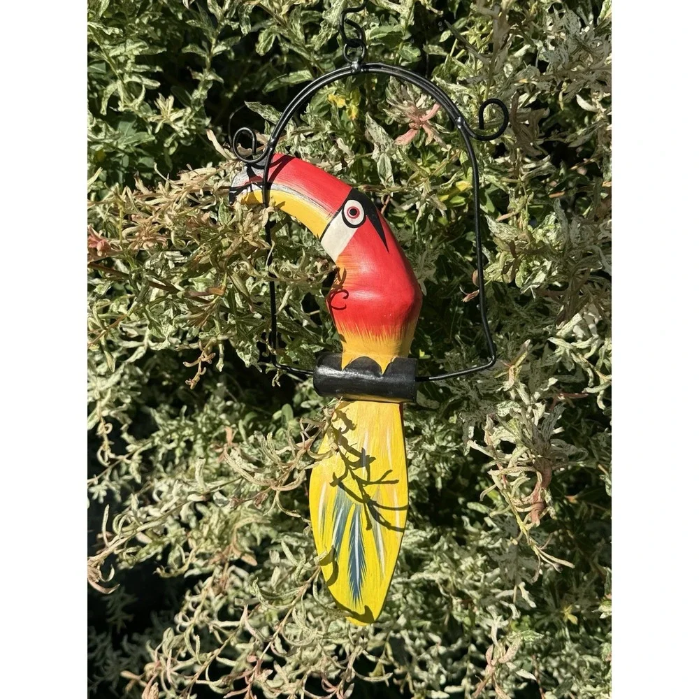 Red Toucan Yellow HANGING Talavara Jungle WOOD Tropical HAND CARVED PAINTED VTG